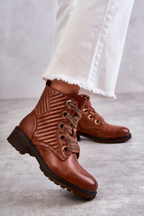 Kožené Prošívané Kozačky S Oteplením Hněde Torino