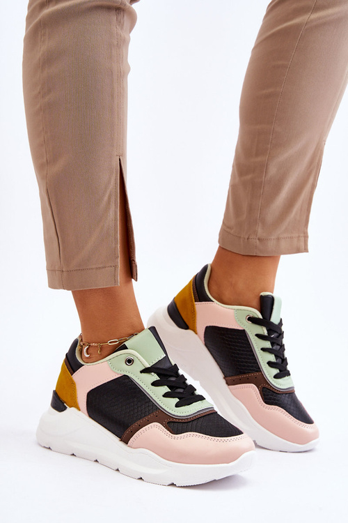 Dámske kožené športové topánky na čiernej a zelenej platforme Chay