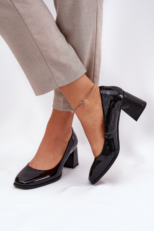 Kožené Lakované Čerpadla Na Podpatku Vinceza 91130 Černé