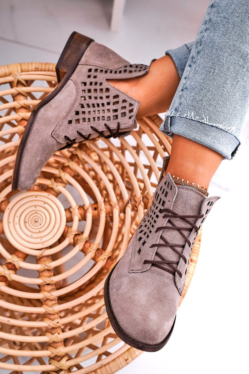 Kotníkové Prolamované Boty Semišové Cappuccino Susannah