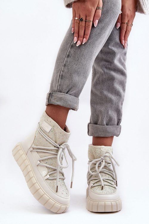 Izolované snehové topánky zdobené goe mm2n4081 béžové kamienky