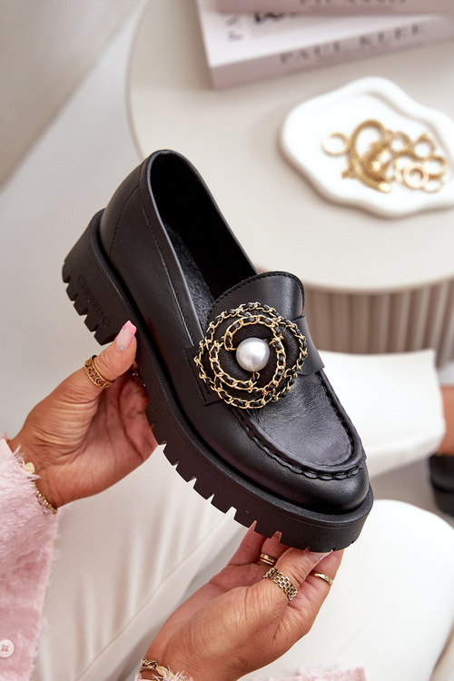 Kožené poltopánky mokasíny s ozdobou CheBello 4291 zlaté