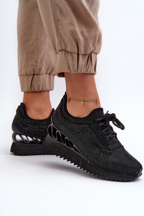 Dámské tenisky na podpatku zdobené cirkonii D&A MR38-377 Černé