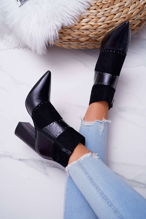 Dámské Kotníkové Boty Na Podpatku s cvočky Černé Yango