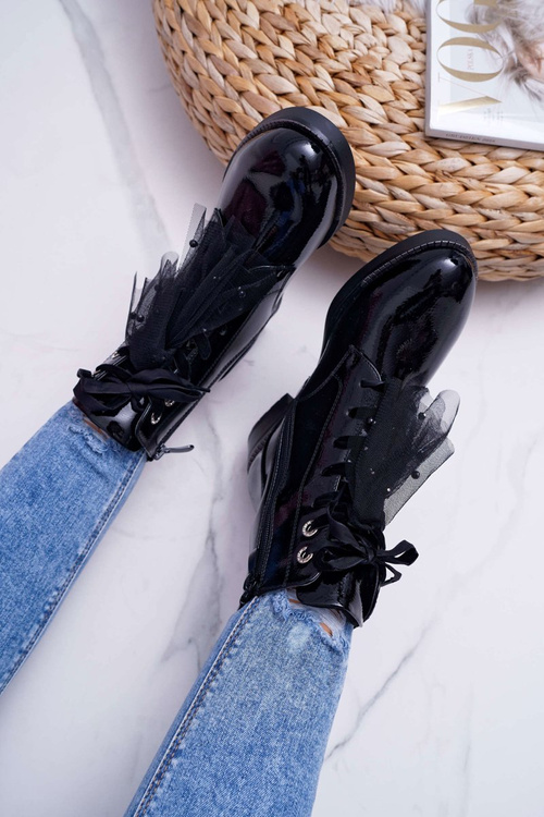 Dámsky lakovaný plochý čierny čierny barski 39-2