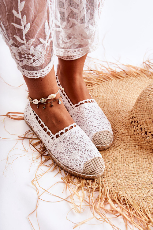 Dámske otvorené diela espadrilles skĺzli biele letisa