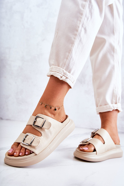 Dámske kožené žabky s prackou la.fi béžová nariss