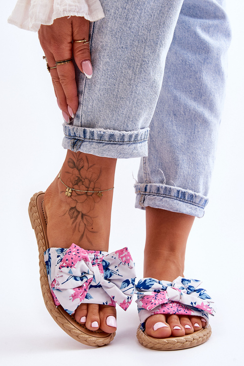 Dámské Pantofle S Látkovou Mašlí Bíle Blossom