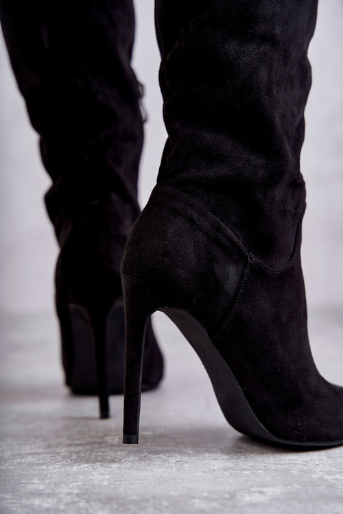 Klasické semišové topánky na čiernom vysokom podpätku ameya