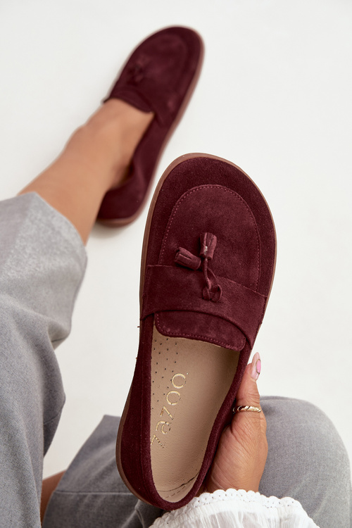 Kožené semišové mokasíny typu barefoot Zazoo 322 bordó