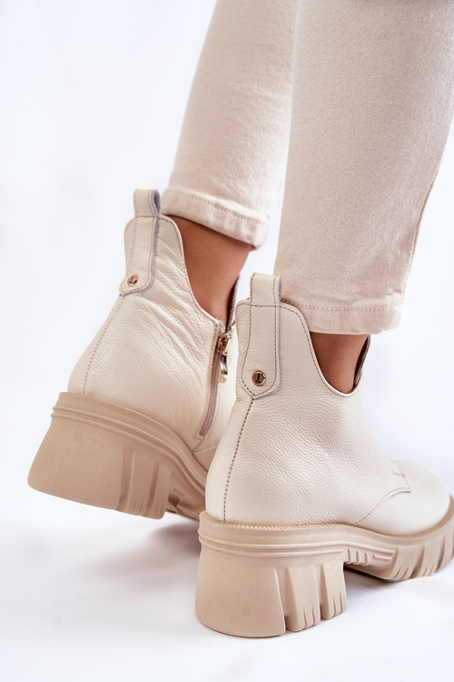 Dámské kožené kozačky s zdobením Světle béžová Maley