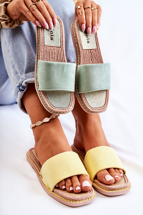 Semišové dámské pantofle žlute Sunset