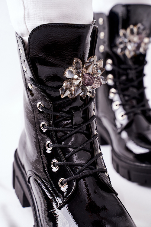 Dámské Kotníkové Ploché Boty Krystaly Cerné Tweten