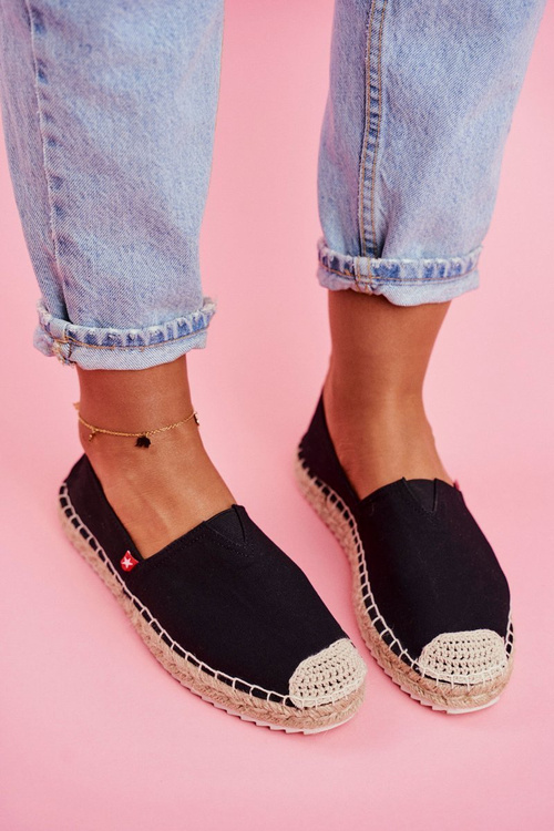 Ženské espadrilles prepletené čierna podrážka s veľkou hviezdou ff274a498