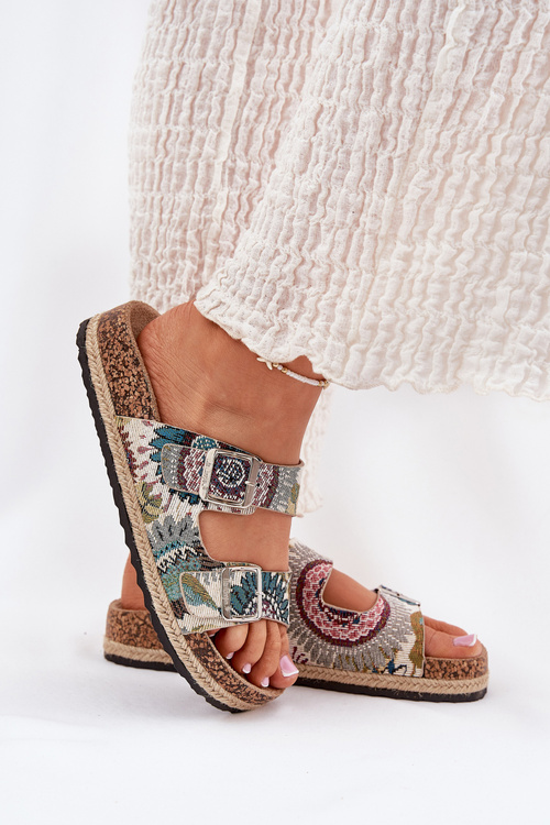 Vzory dámske papuče na korkovej platforme s prackami Lee Cooper LCW-25-35-3483L Viacfarebné