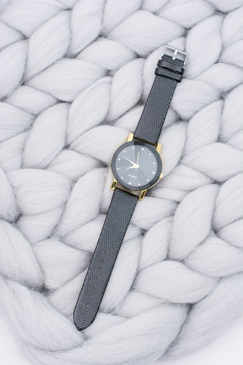 Elegant Ladies Black and Gold Watch on Belt