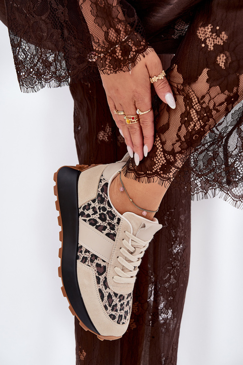 Zamatové Dámske Sneakers Na Platforme Panther Vinceza 66793 Béžové