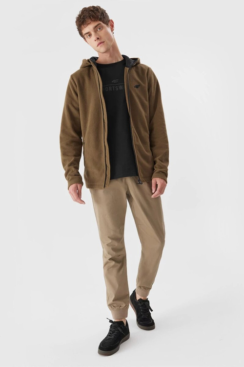 Polarová bunda s kapucňou 4F pre mužov 4FAW23TFLEM121-82S hnedá