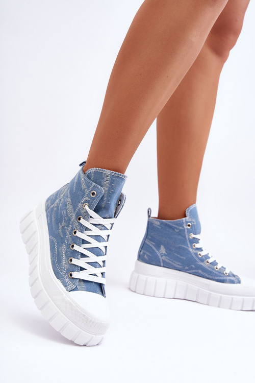 Dámské vysoké materiálové tenisky modré Degas