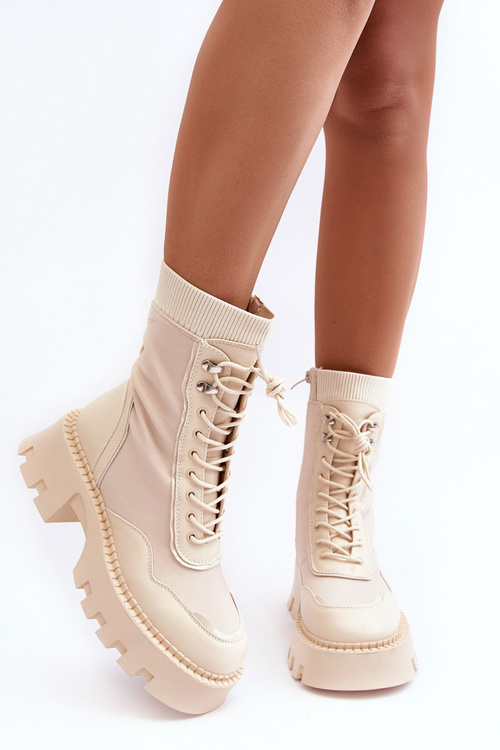 Kožené zoškrabané masívne pracovníčky Dámske béžové topánky Seloma