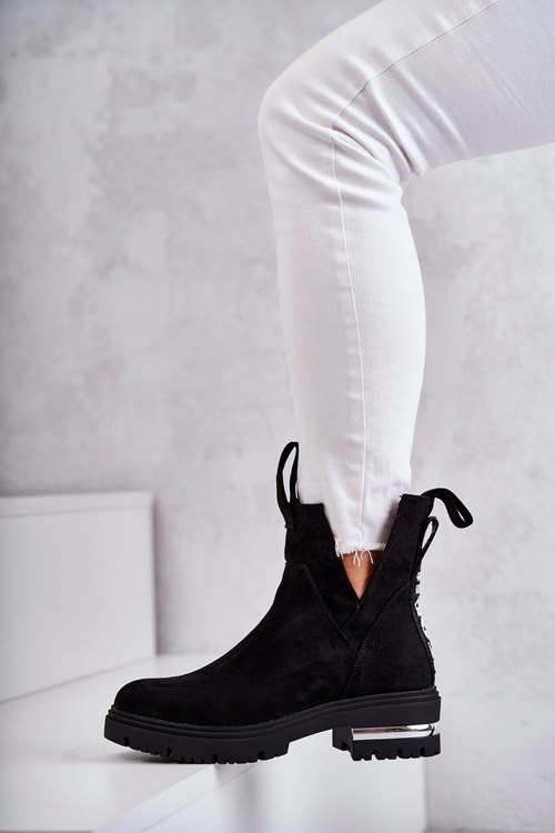 semišové kozačky s výřezy Černá Elvera