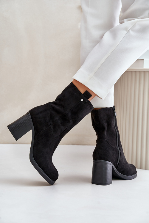 Dámské Botky Zateplené Na Podpatku Eko Semišové Černé Vellinga