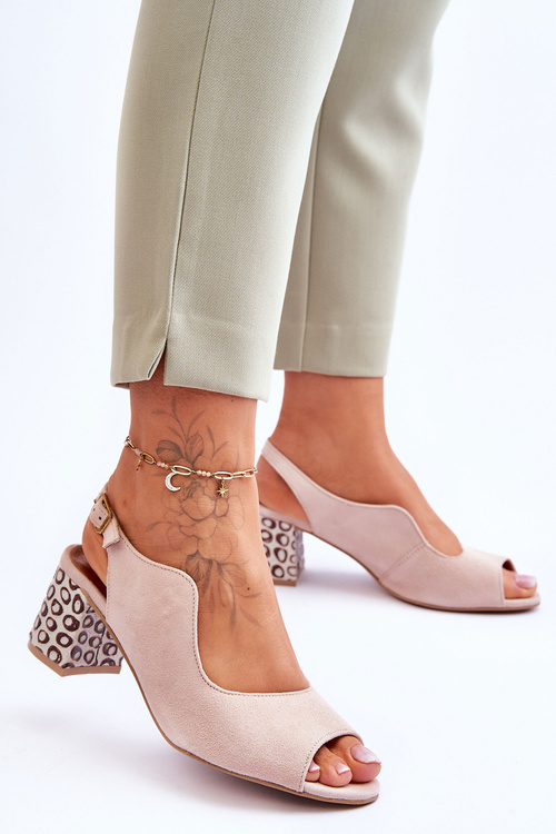 Dámské semišové sandály na podpatku Maciejka 05870-04 Béžová