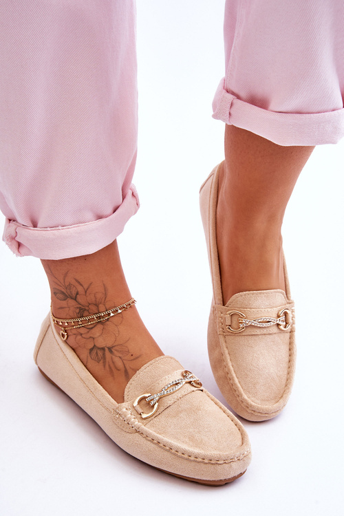 Klasické semišové mokasíny s ozdobou béžovou AMERA