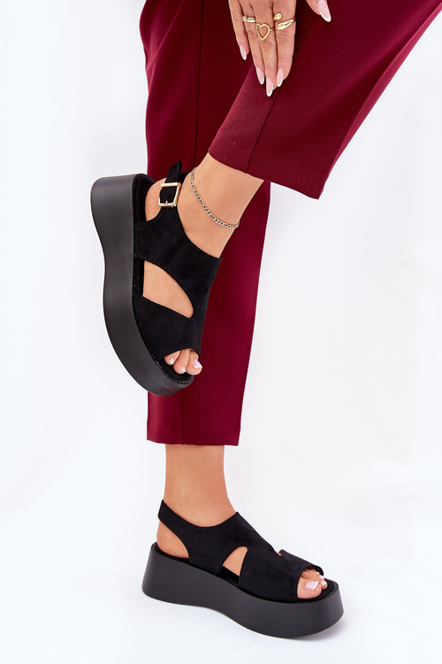 Dámské Sandály Na Platformě Eko Semišové Černé Karonia