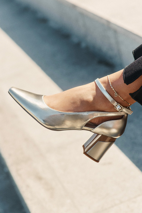 Kožené Lodičky Na Podpatku Maciejka K6816-25 Zlaté