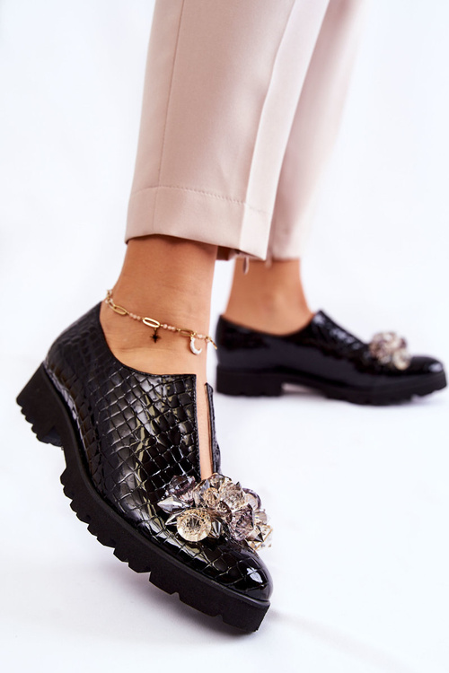 Elegantní lakované boty s krokodýlovým ornamentem černá Cindy