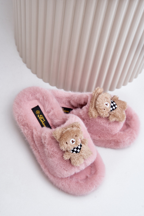 Dámske Kožušinové Papuče S Medveďom Rúžové Romania