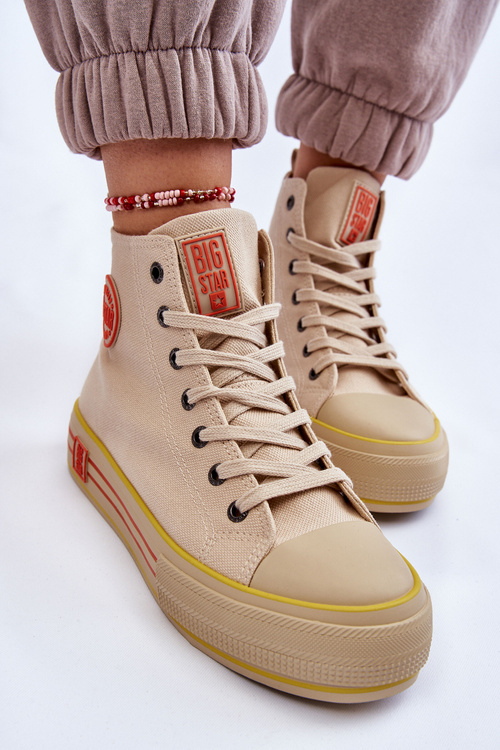 Dámske tenisky s vysokým materiálom na platforme Big Star LL274187 Beige