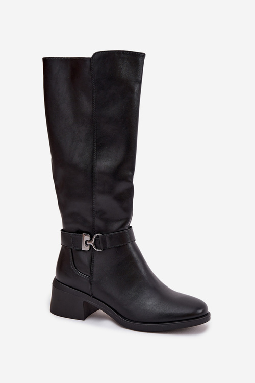 Ocieplane Dámske Kožené Čižmy Na Klinu S Pásom Sergio Leone KZ25826 Čierne