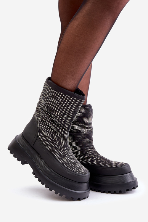 Ozdobené Snehové Topánky Na Platforme A Plohom Opätku Čierne Avivina