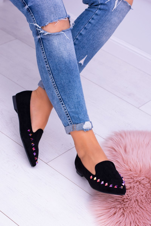 Lu Boo černé loafers Iridescent bodce Semiš Spike