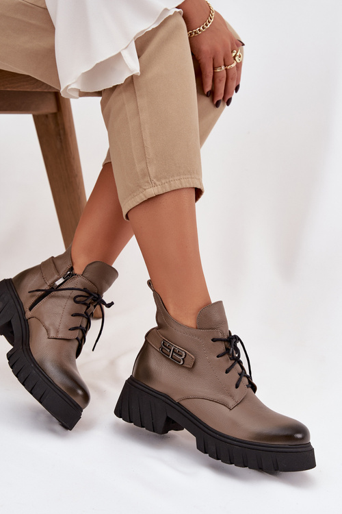 Zazoo 60483 Dámské Kožené Kotníkové Boty S Nízkým Zatepleným Svrškem Béžové