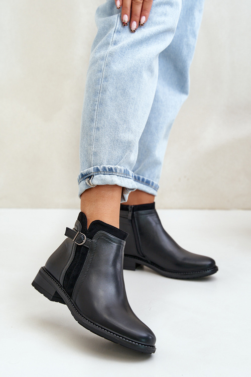 Zateplené dámské boty s nízkým kotníkem na zip z eko kůže černé Taitha