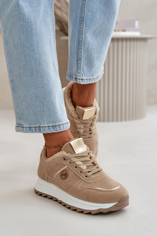 Dámske Športové Topánky Zateplené Kožušinou Na Platforme Khaki Lerisas