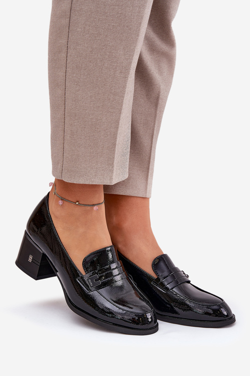 Lakovane Kožené Dámske Poltopánky Na Opätku Vinceza 18105 Čierne