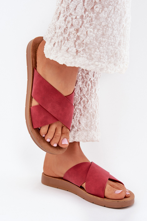 Dámske Šľapky Z Eko Kože Bordové Lorana