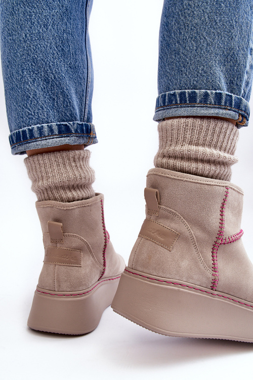Dámske semišové snehové topánky Maciejka 06257-22 Svetelná béža
