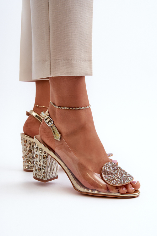 Průhledné sandály na podpatku zlaté MR38-112