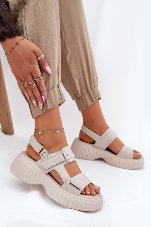 Kožené Dámske Sandále Na Platforme Béžové Mertella