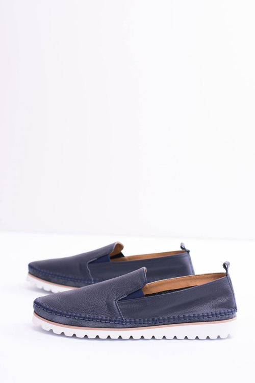 PELUGU Navy Blue Pánske kožené mokasíry