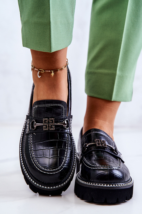 Čierna kožená topánky Adison s dekoráciou