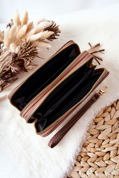 Velká Prošívaná Peněženka Se Zipy Kapučíno