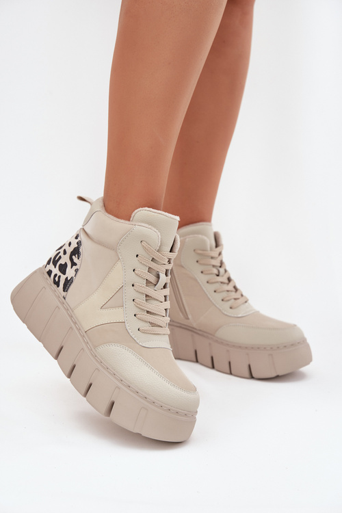 Kožené dámské kotníčkové boty na platformě vyhřívané Vinceza 66838 béžové