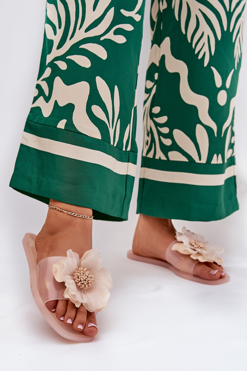 Průhledné Ploché Dámské Pantofle Se Syntetickým Květinou Nuda Vobetta