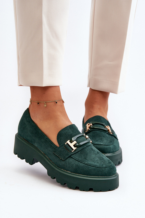 Semišové klasické mokasíny s okrajmi zelenú Averil